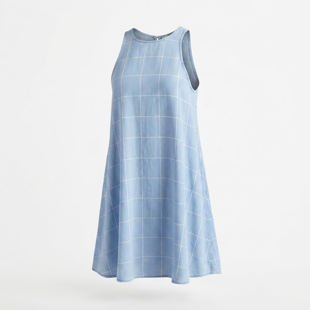 Rails Womens Blue White Windowpane Grid Sleeveless Mini Dress Size Small Chic